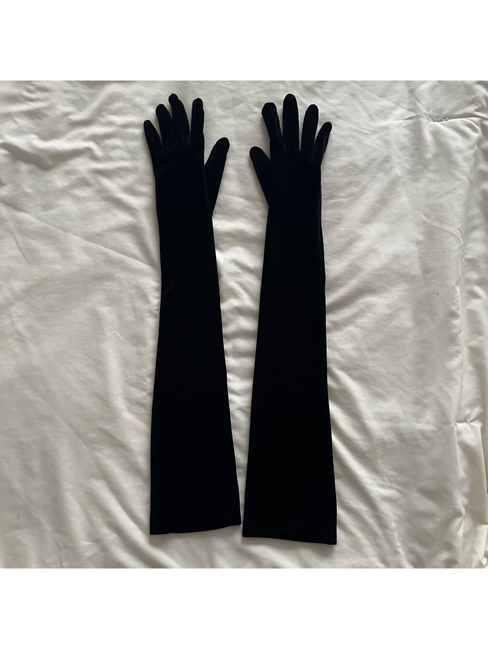 Black Velvet Opera Length Evening Gloves OS Stretchy Gothic Costume Glam Elegant